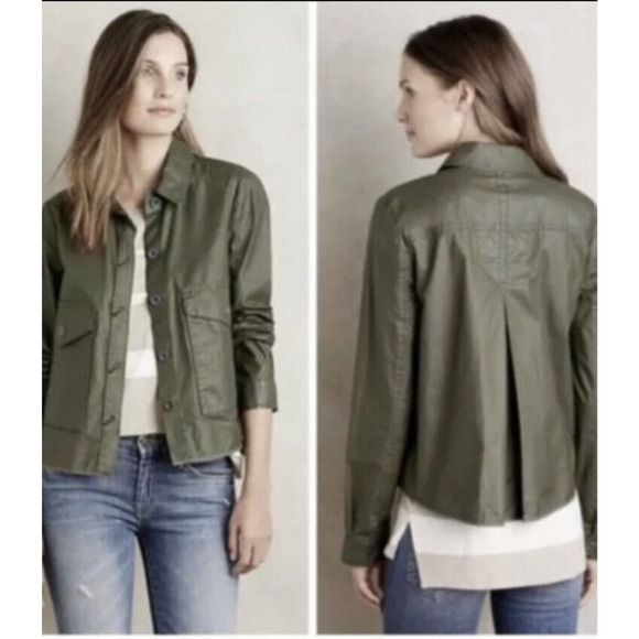 Anthropologie Hei Hei •XS•Coated Utility Swing Jacket Waxed Green Military Field - Picture 1 of 8